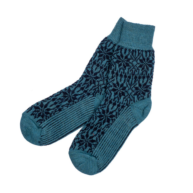 Noorse sokken in petrol/donkerblauw (wol)
