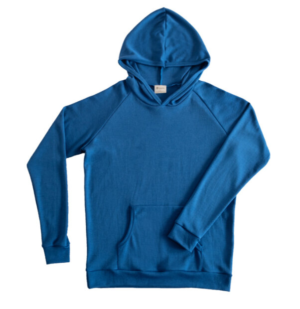 Dameshoody in helderblauwe wolzijde