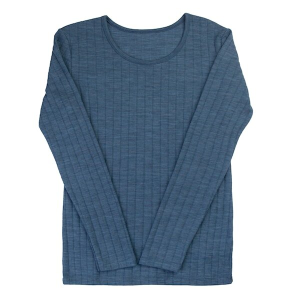 Longsleeve in blauw melange (merinowol-zijde)