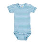 Vrolijke romper met korte mouw in blauw (merinowol-zijde)